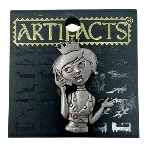 Artifacts JJ Jewelry - Artifacts JJ Princess Queen on Phone Tack Pin Back 1986 Crown Silver Tone NEW